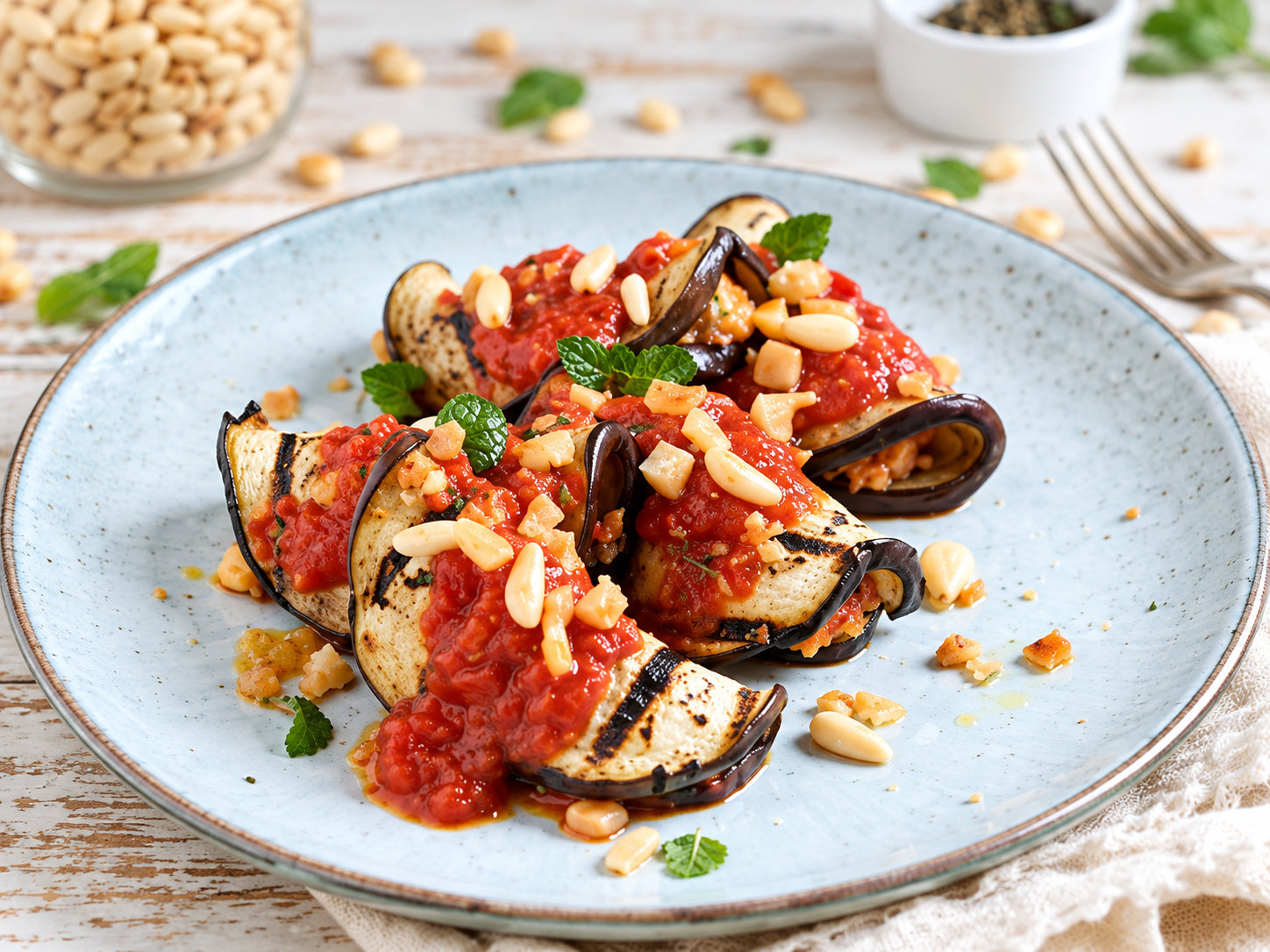Grilled eggplant with herbs and tomatoes