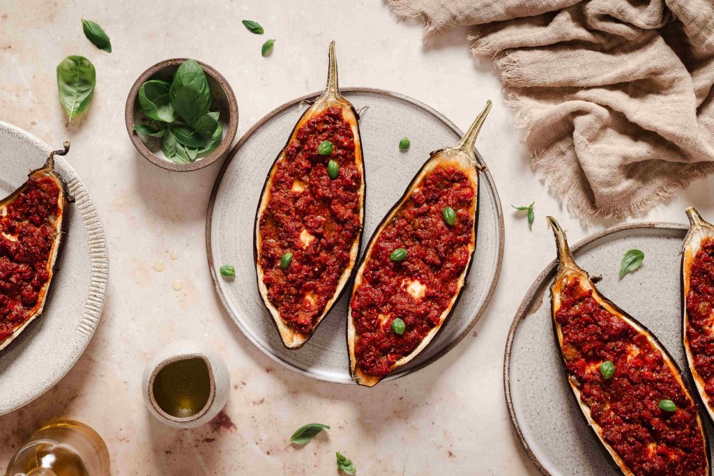 Eggplant Boats with Vegan Bolognese