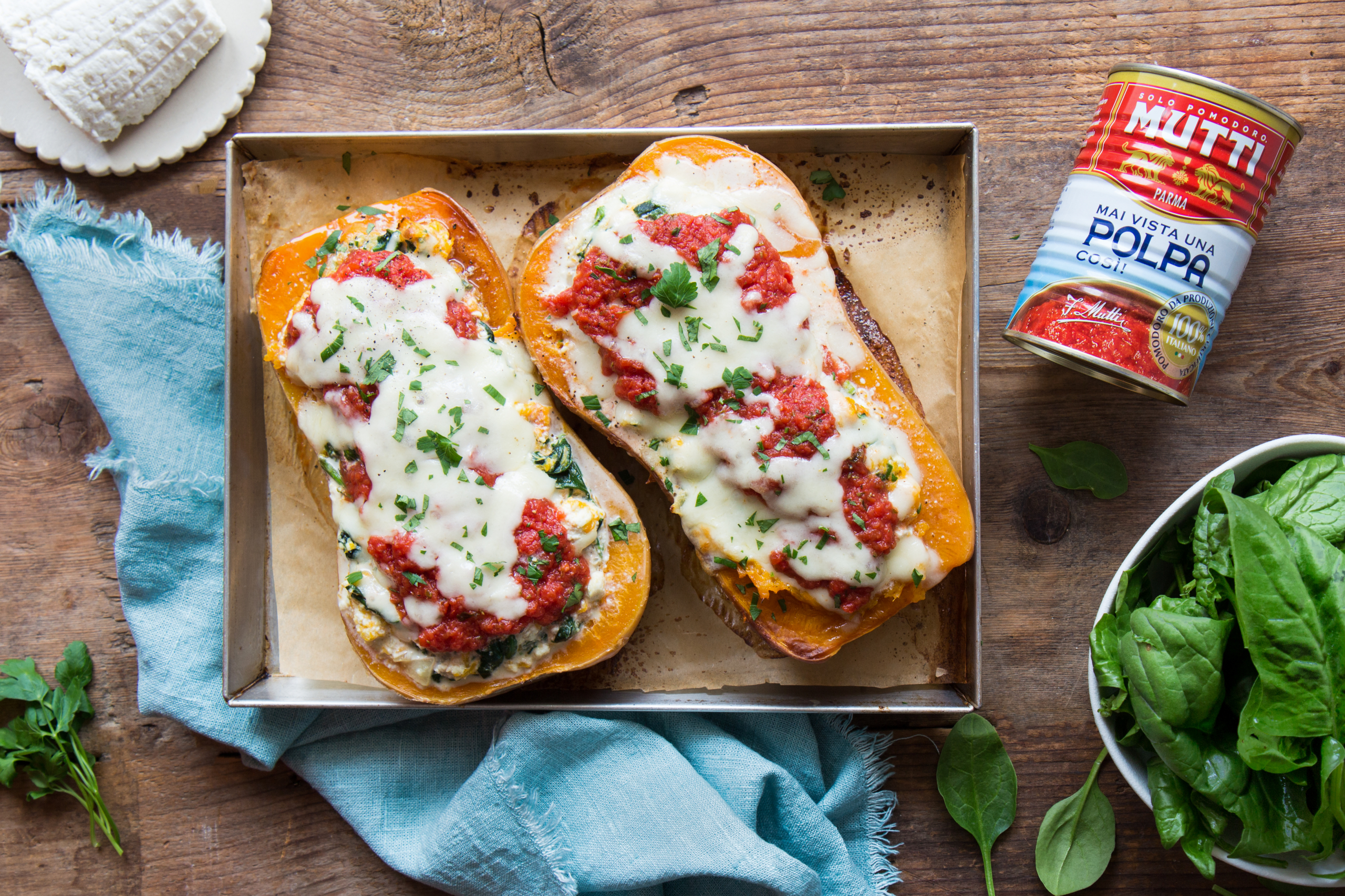 Stuffed Butternut squash with Tomato sauce