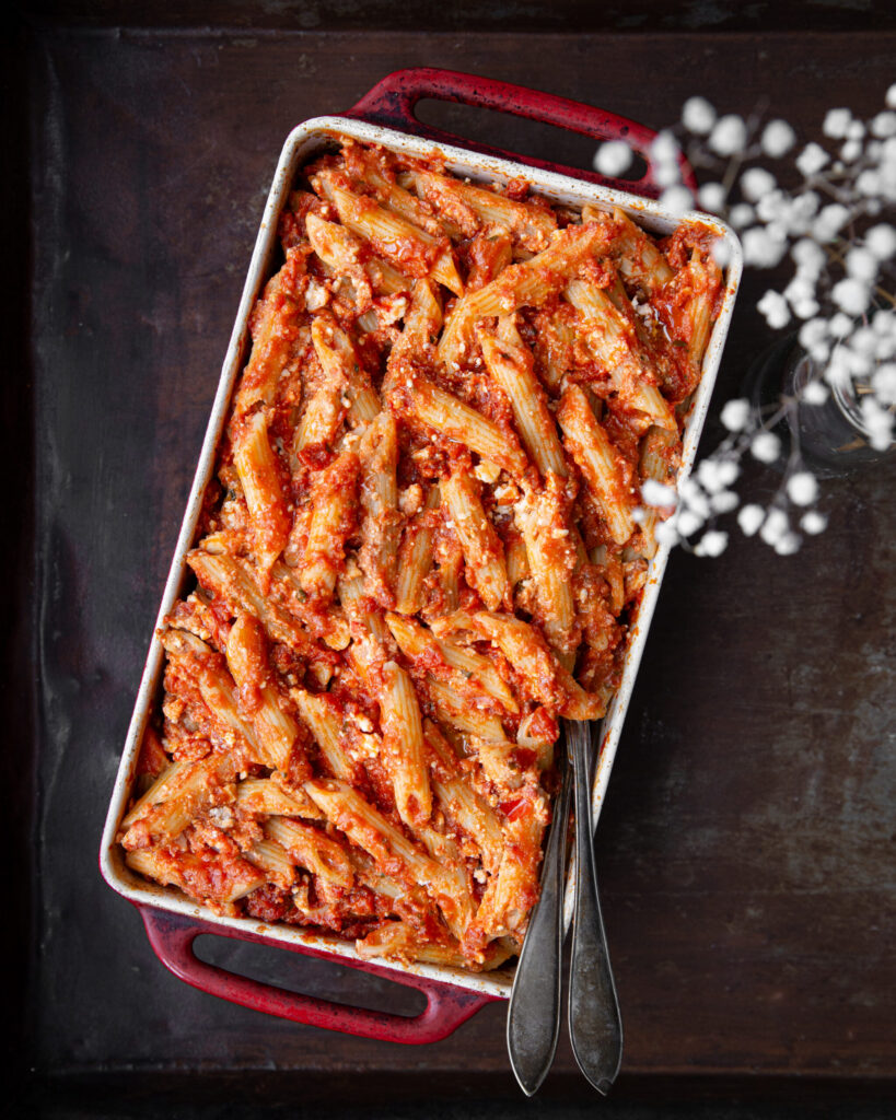 Feta Pasta with Mutti Pasta Sauce with Basil