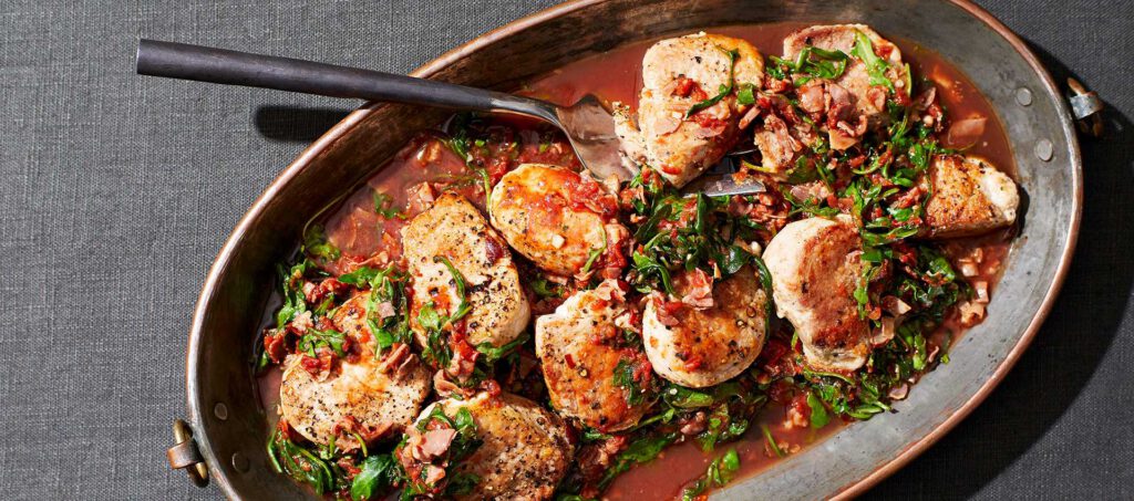 Pork Medallions with Tomatoes, Prosciutto & Arugula