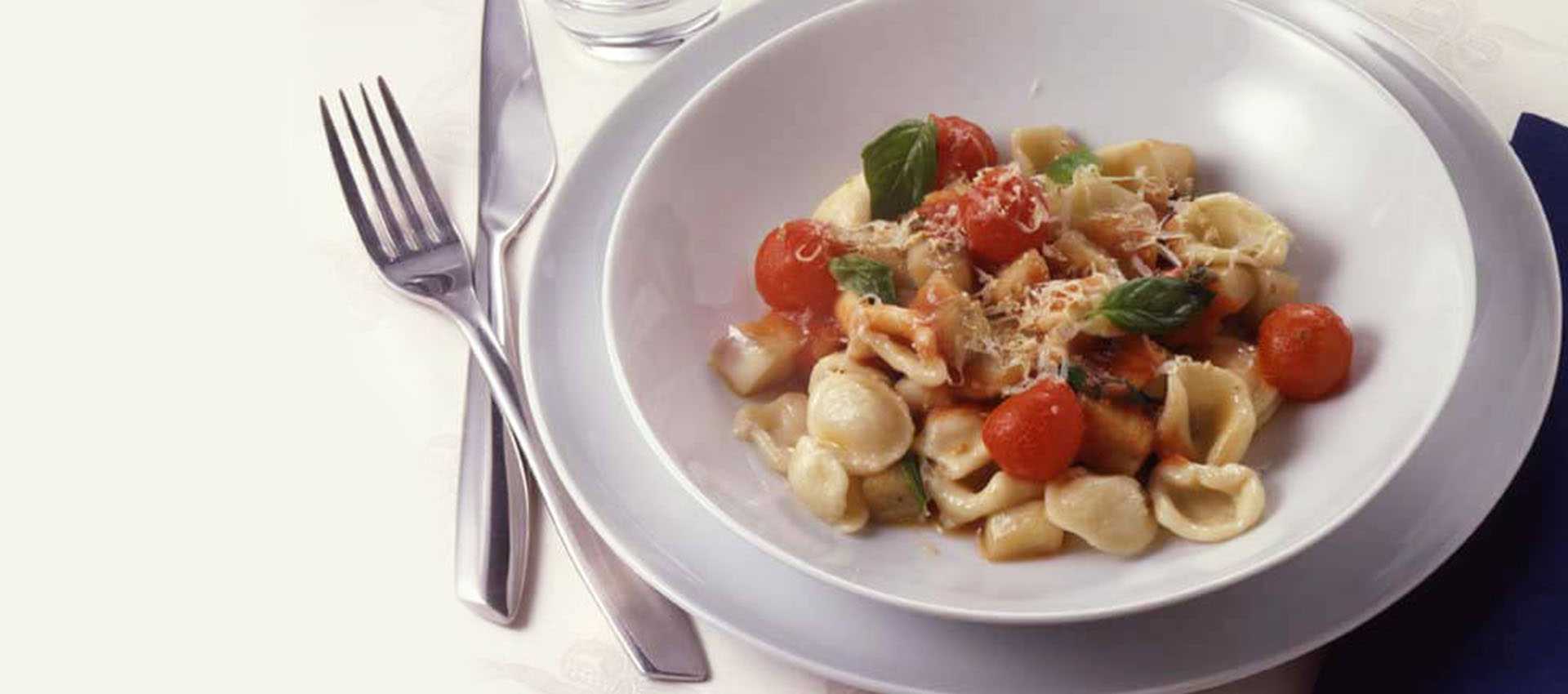 Orechiette with aubergine and smoked ricotta goat’s cheese