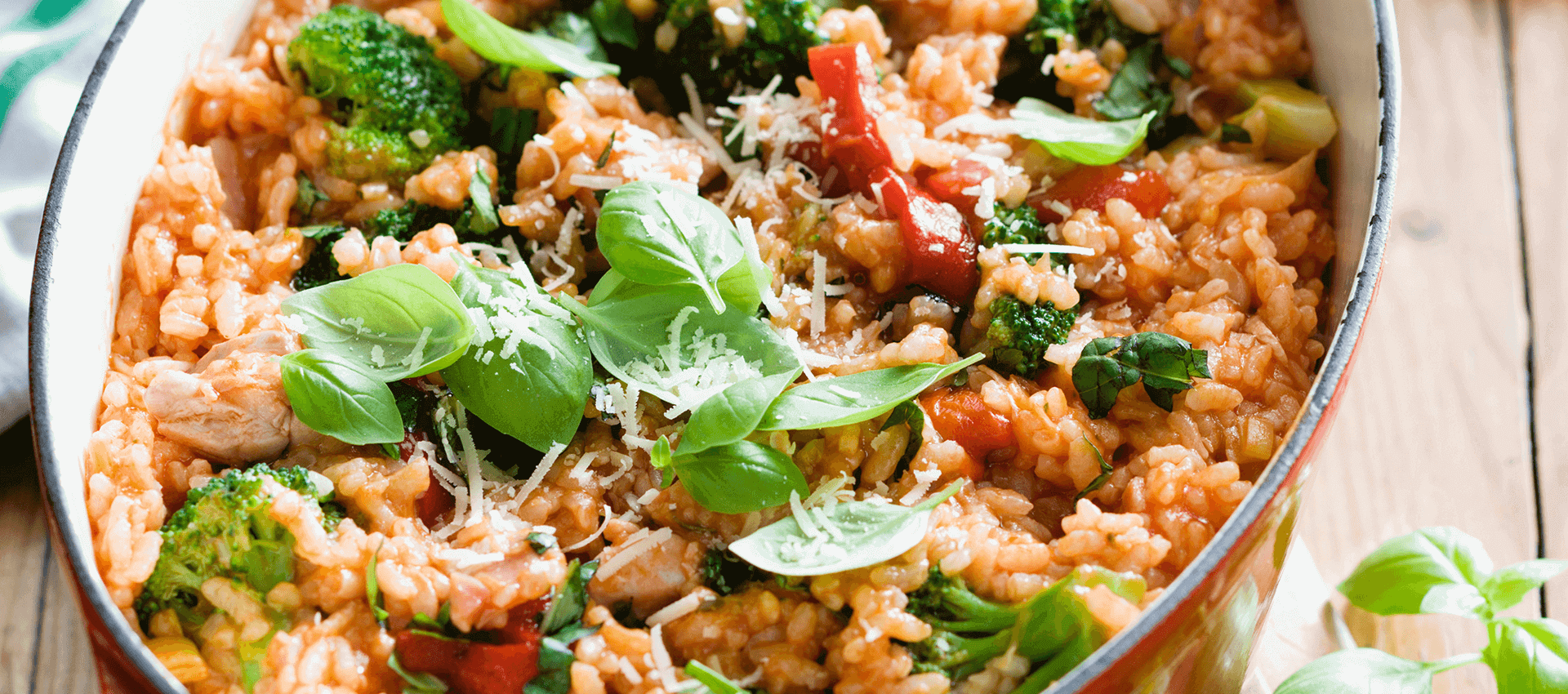 Broccoli risotto with oven baked chicken