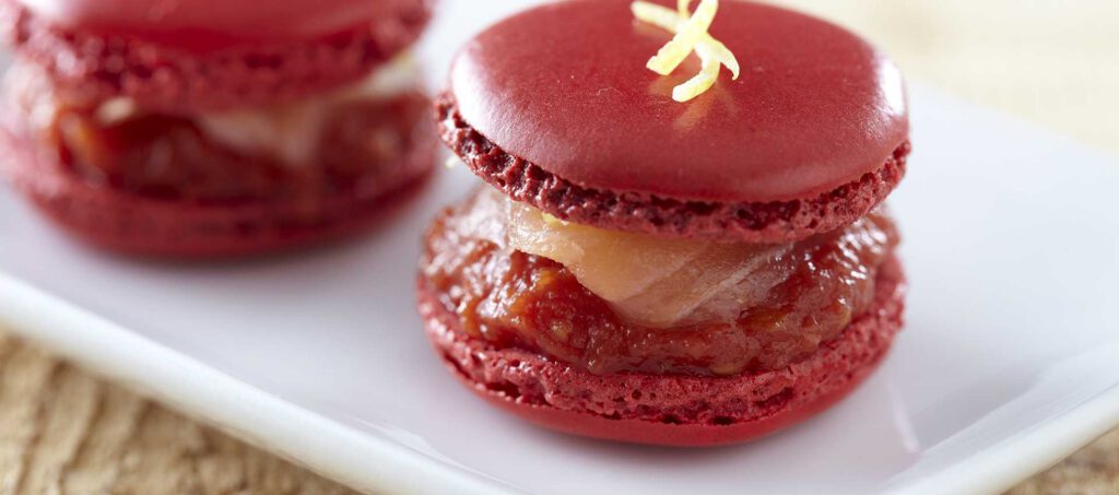 Smoked salmon macarons with finely chopped tomatoes