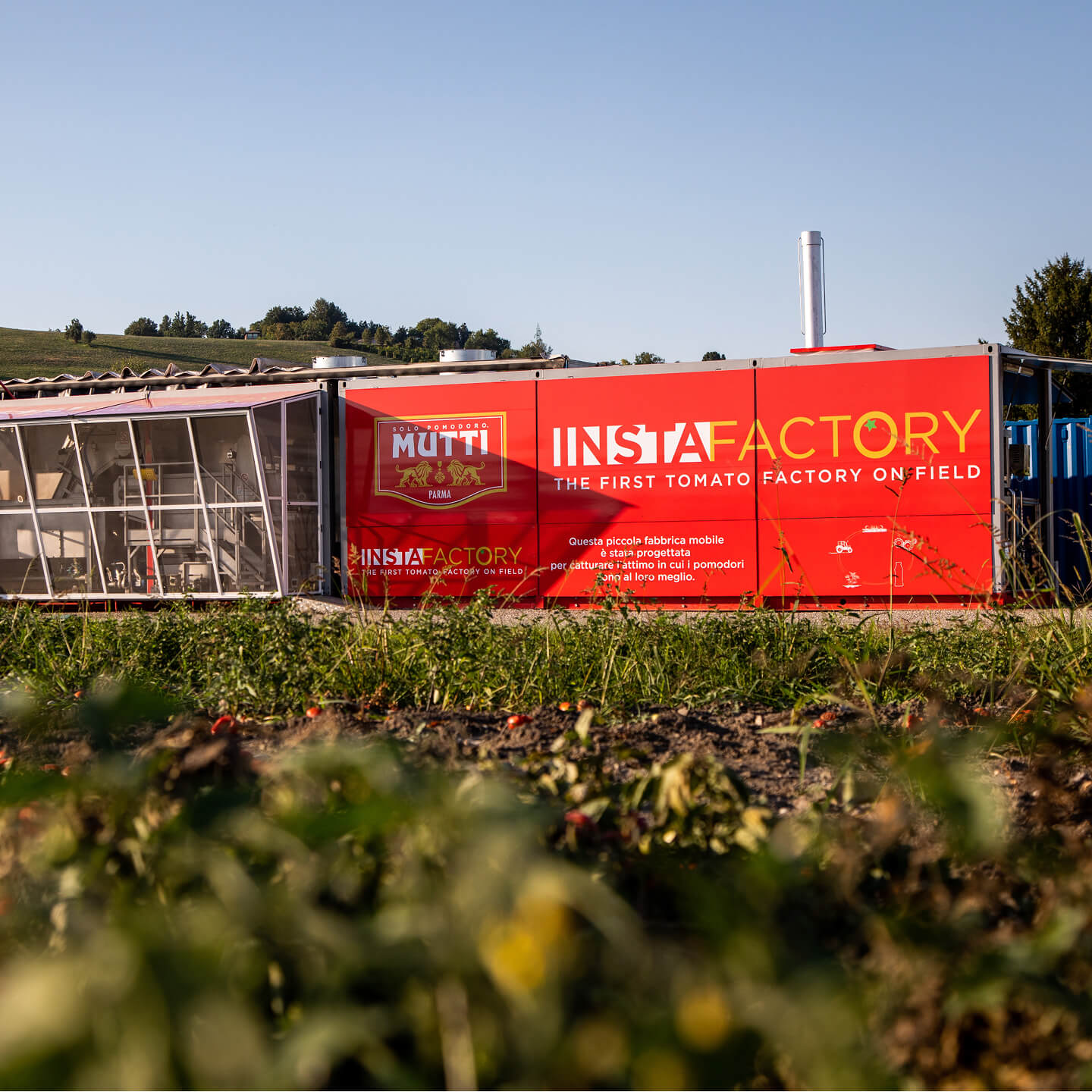 Mutti InstaFactory mobile tomato processing unit installed in a field