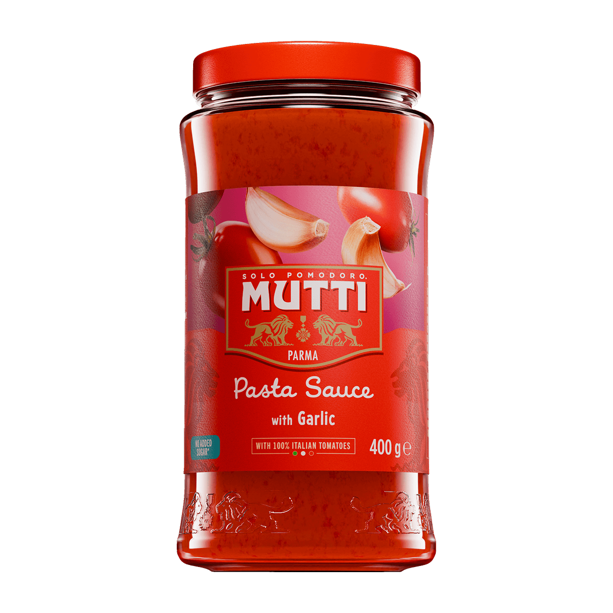 Mutti Pasta Sauce with garlic in a 400g glass jar