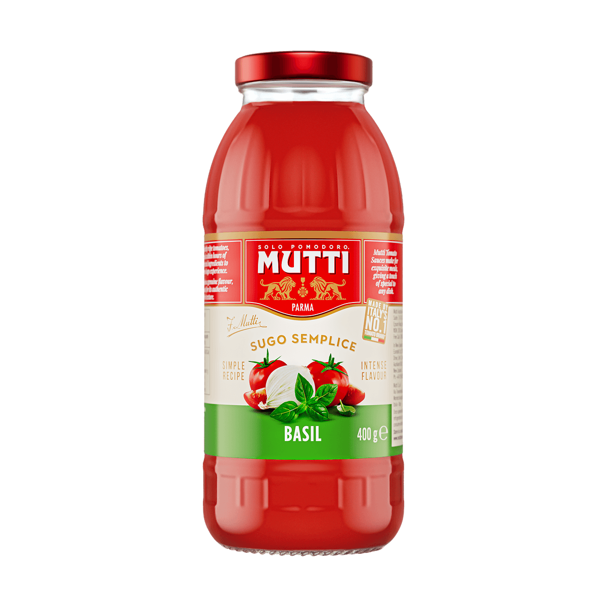 Mutti Sugo Semplice with Basil in a 400g glass bottle