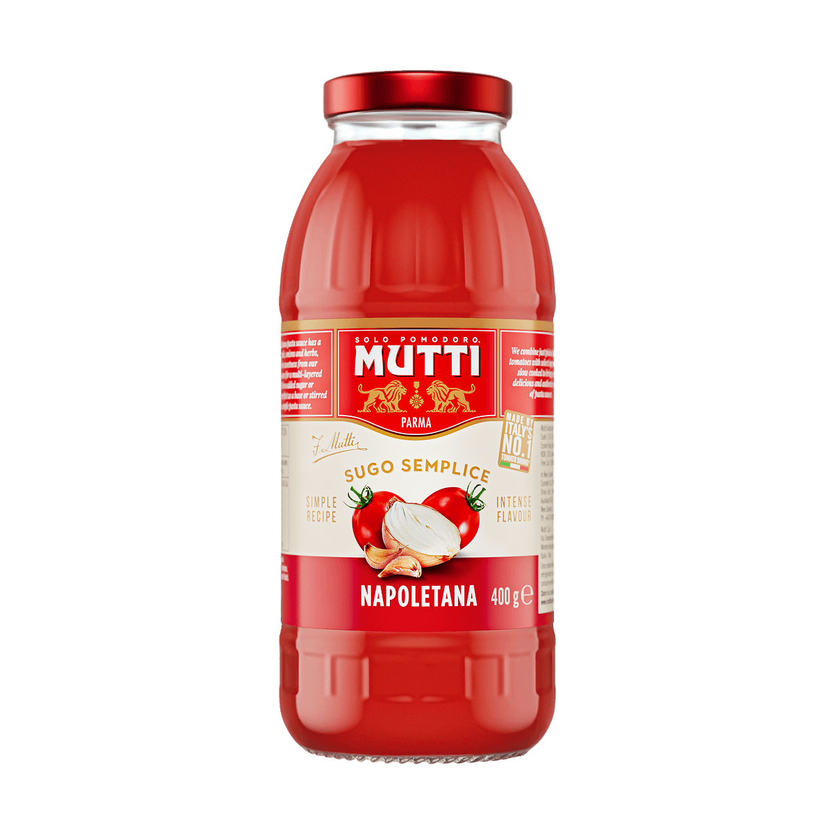 Mutti Sugo Semplice Napoletana pasta sauce in a 400g glass bottle