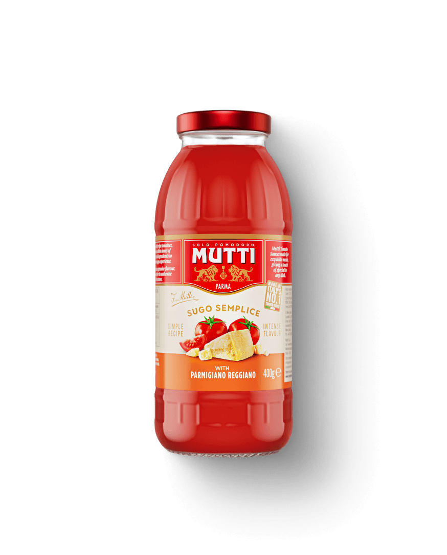 Mutti Sugo Semplice with Parmigiano Reggiano in a 400g glass bottle