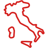Red outline icon of the map of Italy