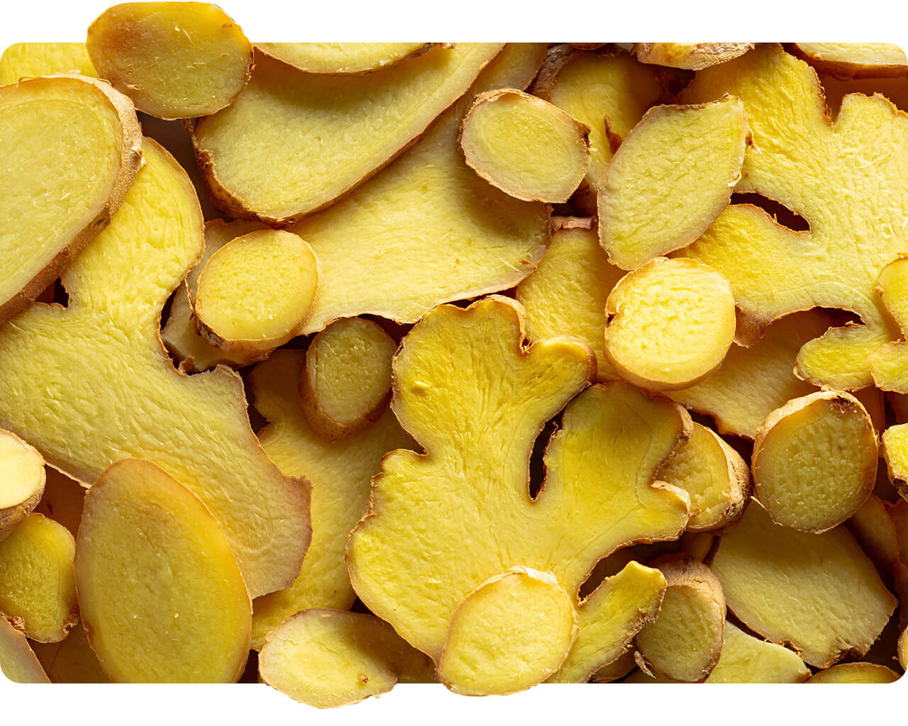 Sliced fresh ginger root pieces