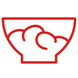 Red outline icon of a bowl representing firm, fleshy tomato texture