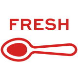 Red spoon icon labelled fresh representing Mutti Polpa's flavour