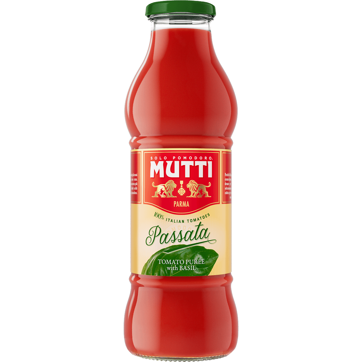 Mutti Passata with basil in a 700g glass bottle