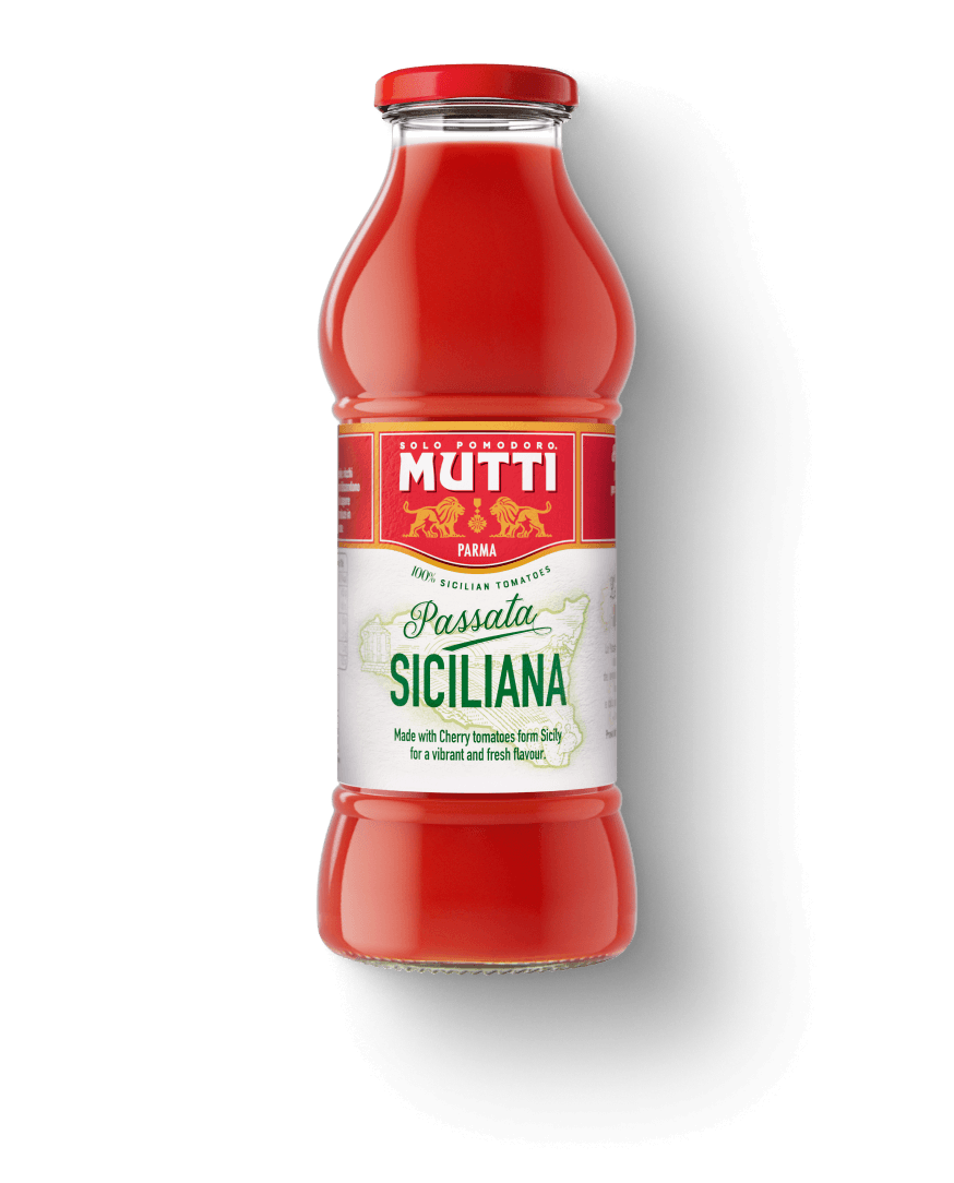 Mutti Passata Siciliana with Cherry Tomatoes in a glass bottle