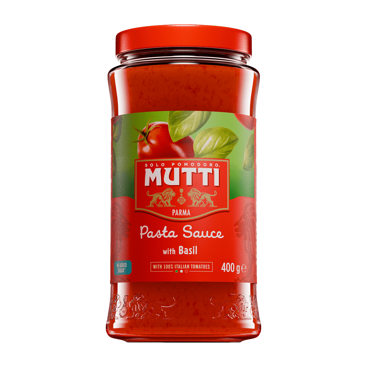 Mutti Pasta Sauce with basil in a 400g glass jar