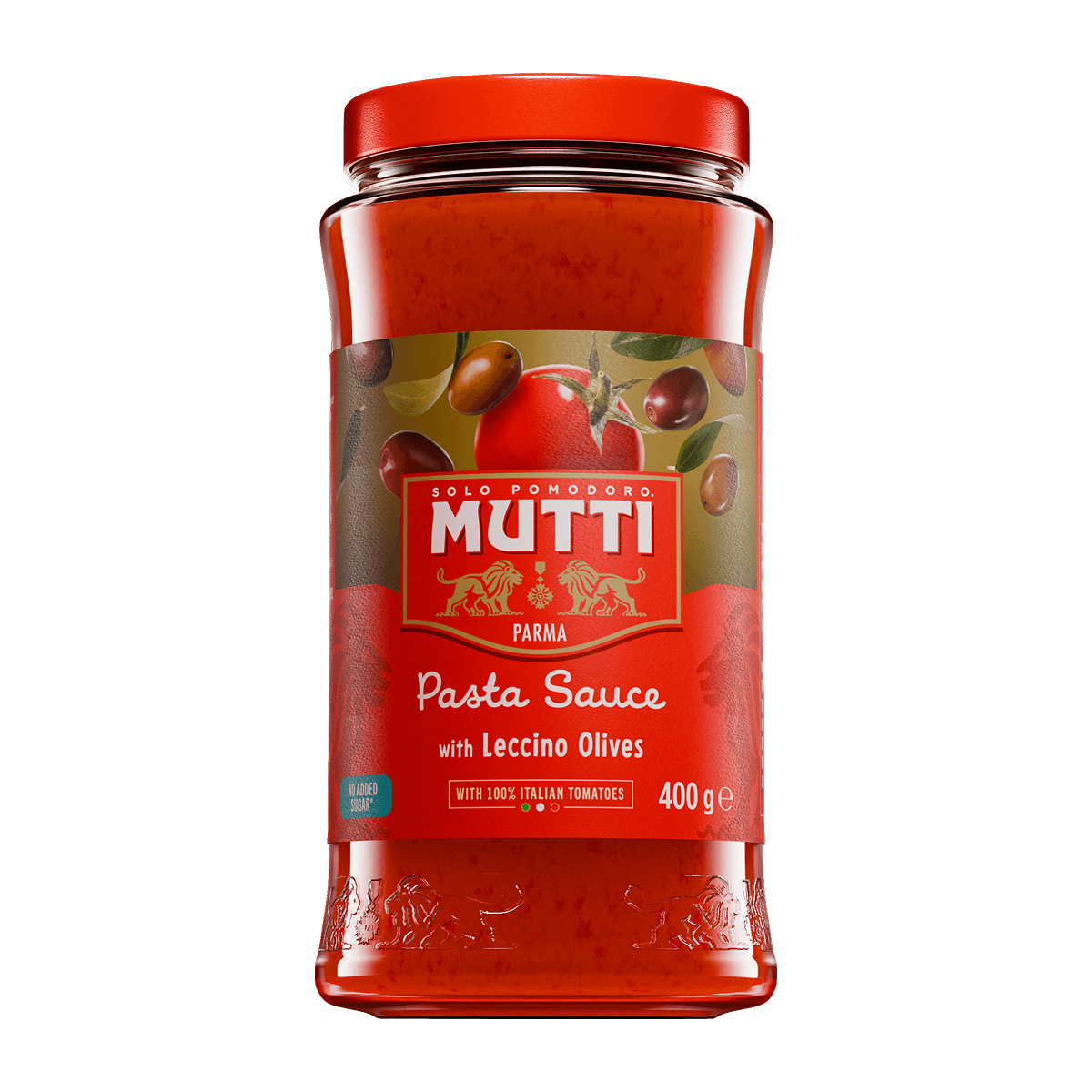 Mutti Pasta Sauce with Leccino olives in a 400g glass jar