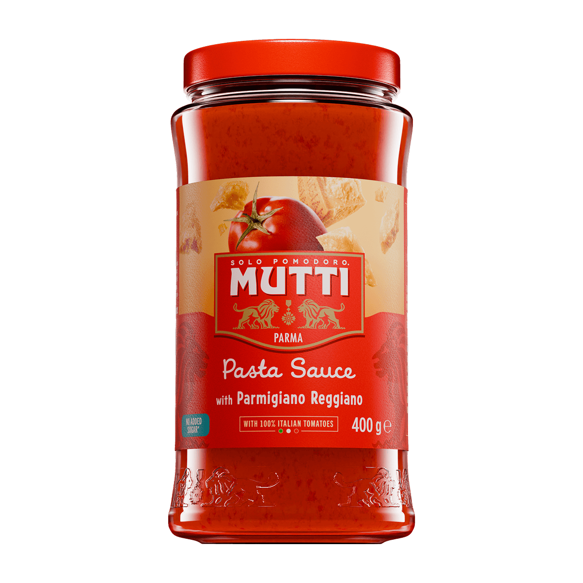 Mutti Pasta Sauce with Parmigiano Reggiano in a 400g glass jar