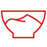 Red outline icon of a bowl representing paste-like tomato texture