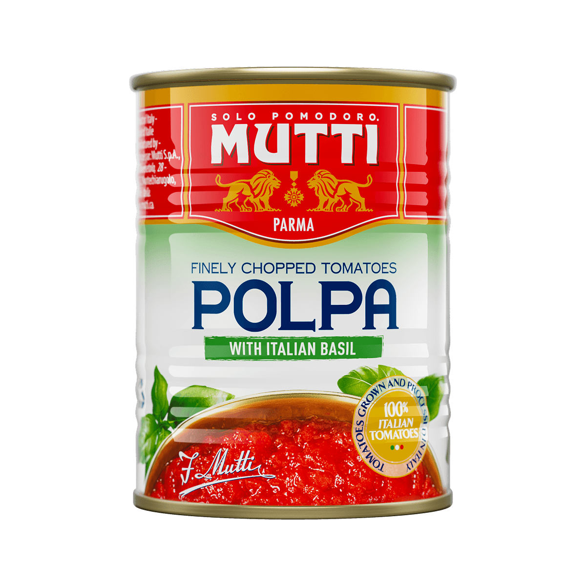 Mutti Polpa with Italian Basil chopped tomatoes in a 400g can