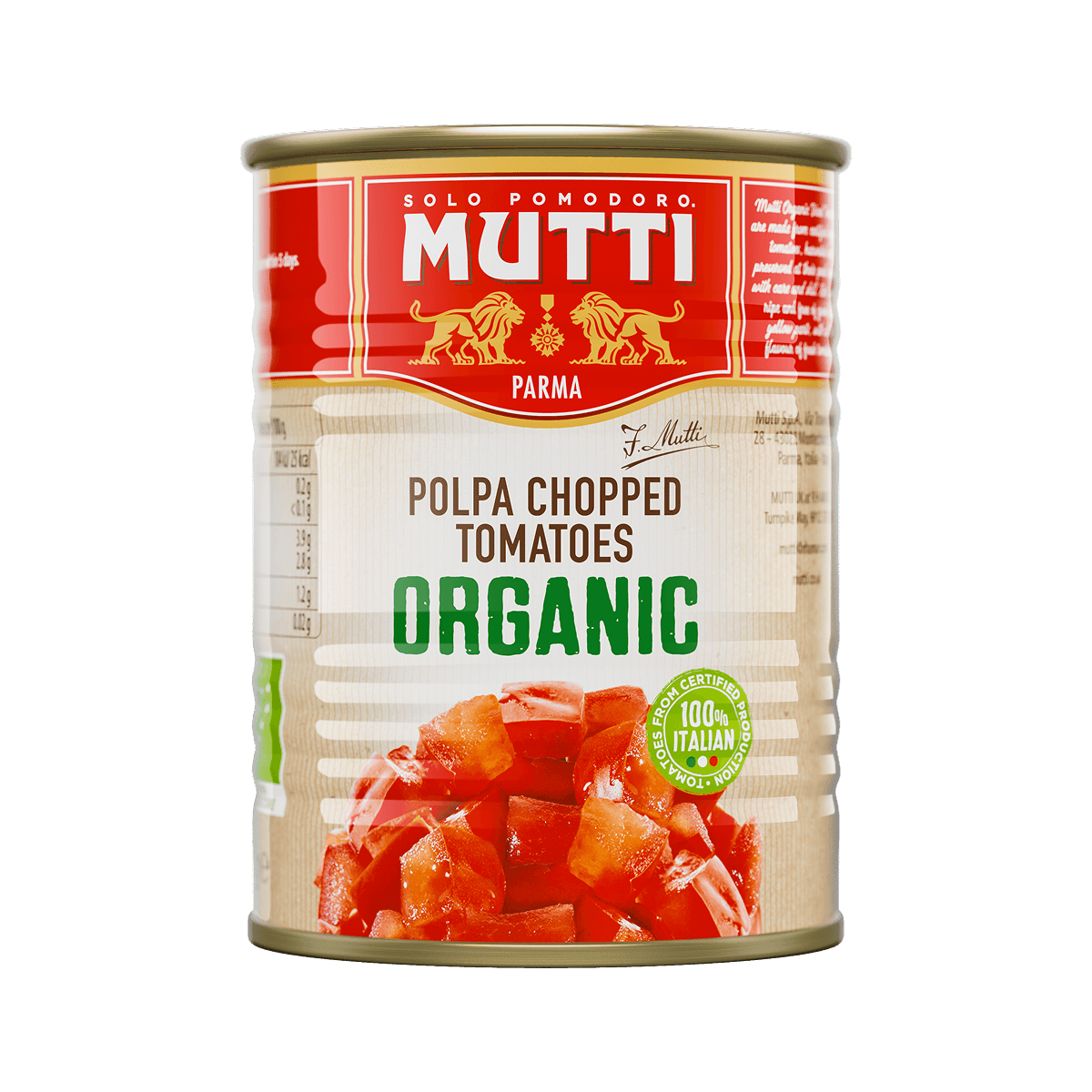 Mutti Organic Polpa chopped tomatoes in a 400g can