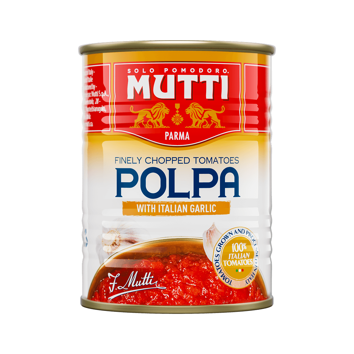 Mutti Polpa with Italian Garlic chopped tomatoes in a 400g can