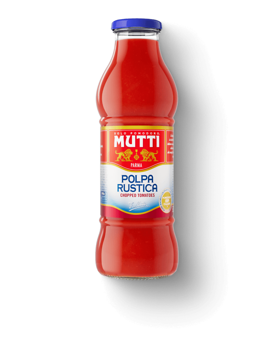 Mutti Polpa Rustica chopped tomatoes in a glass bottle