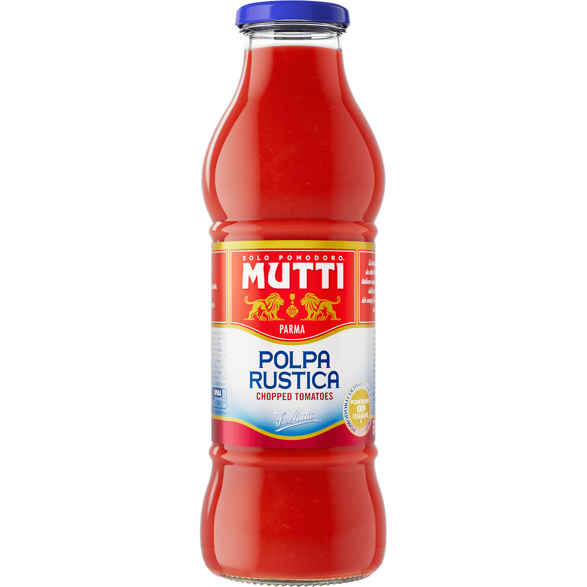 Mutti Polpa Rustica chopped tomatoes in a 700g glass bottle