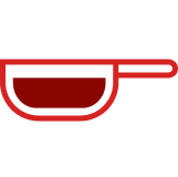 Red icon of a pan representing Mutti Passata's bright red colour