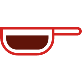 Dark red icon of a pan representing Mutti Triple Concentrated Tomato Paste's intense colour