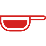 Red icon of a pan representing Mutti Whole Peeled Tomatoes' natural red colour