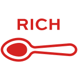Red spoon icon labelled rich representing Mutti Triple Concentrated Tomato Paste's flavour