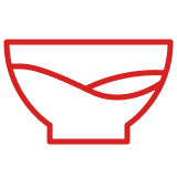 Red outline icon of a bowl representing velvety tomato texture