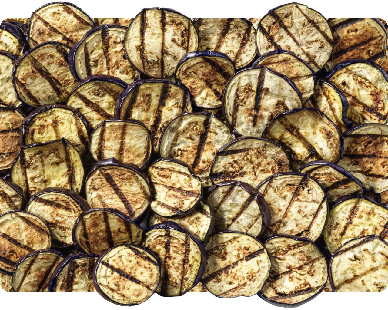 Grilled aubergine slices with char marks