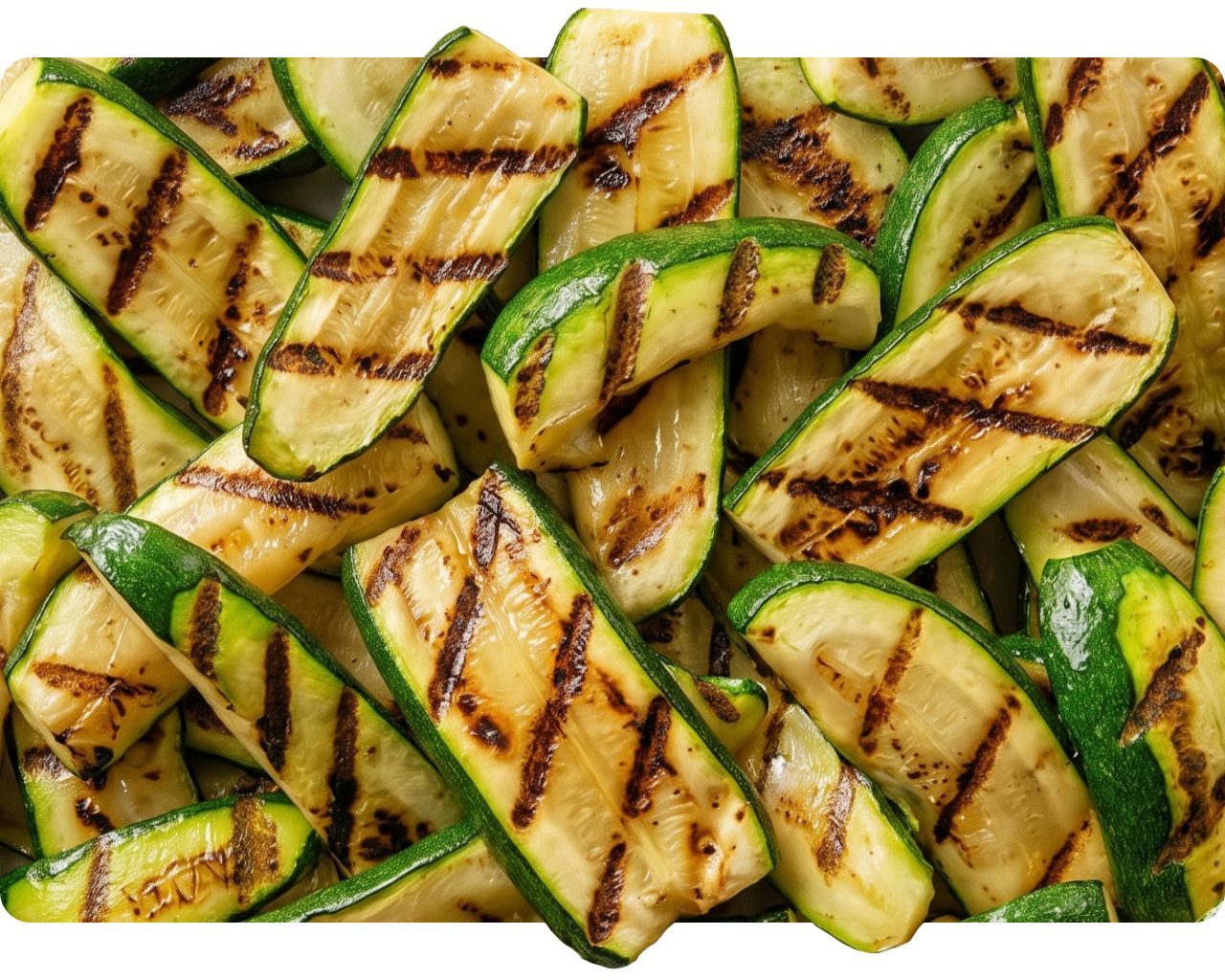 Grilled courgette slices with char marks