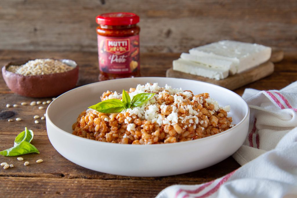 Mediterranean Barley Salad with Mutti Red Pesto and Feta