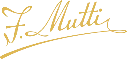 Golden signature of F Mutti on a white background