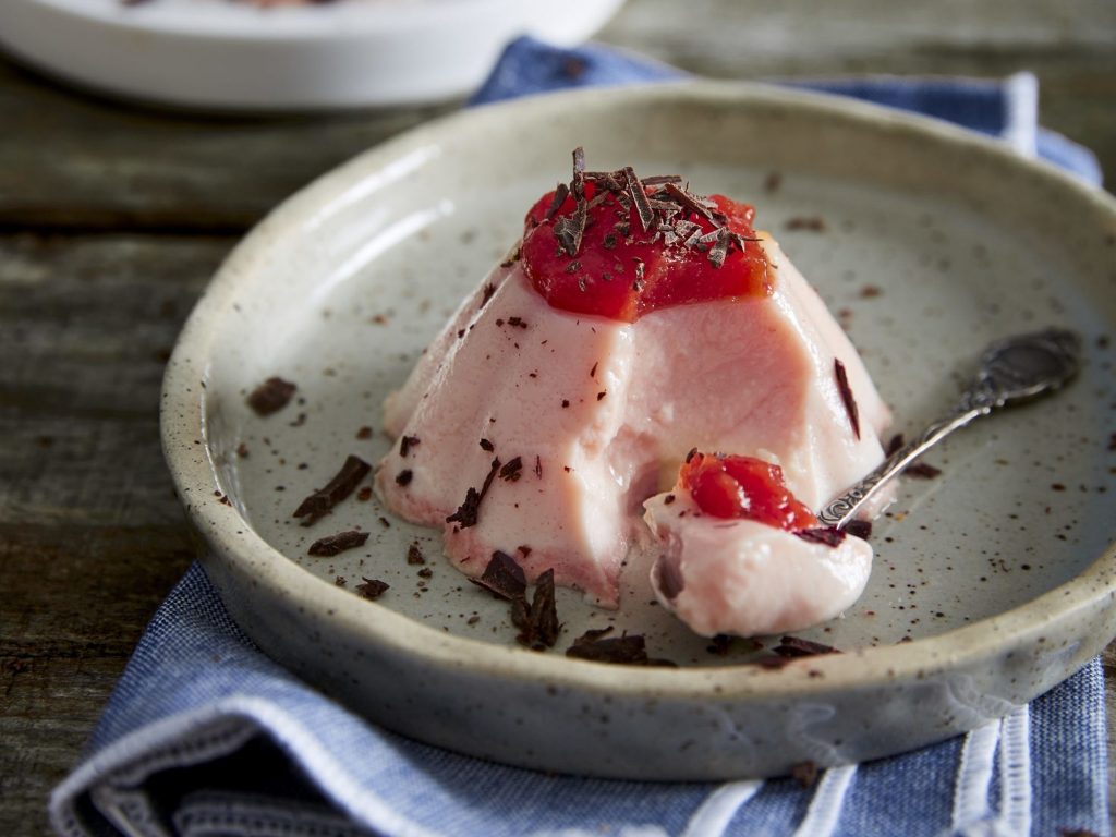 Pink panna cotta with Tomato Purée